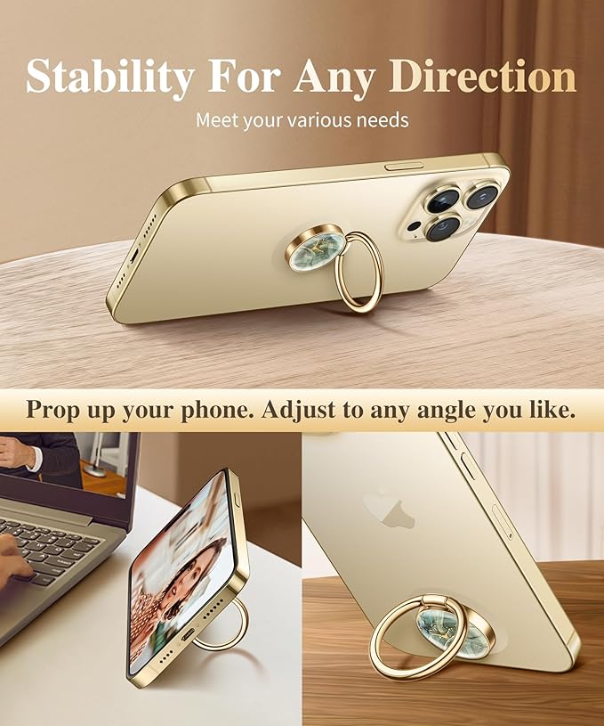 GVIEWIN Marble Cell Phone Ring Holder, Metal Kickstand Grip 360° Rotation Compatible with iPhone 17/16/15/14/Pro Max/Air/Plus Series & Galaxy S25/S24 Ultra and Other Phones (Desert Dream/Green)
