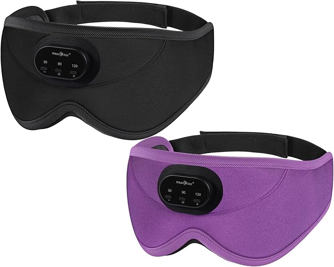 MUSICOZY 3D Bluetooth Sleep Mask with Headphones and Timer, Wireless Sleep Headphones for Side Sleepers, Eye Mask with Bluetooth Headphone, 2 Packs