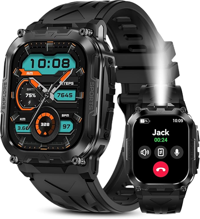 Smart Watches for Men,130 Days Extra-Long Battery,1.96" HD Display Answer/Make Call, Rugged Full Metal Body with LED Flashlight, 24/7 Heart Rate & Sleep Monitor, Compatible for Android & iOS