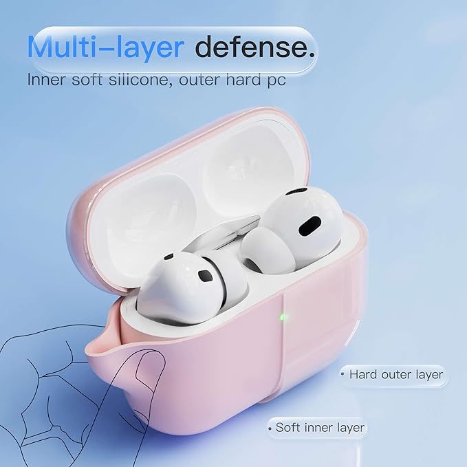 Case for AirPods Pro 2 Never-Sretch-Out DamonLight Shock-Proof Protective Semi Hard Silicone Case Compatible with Apple Airpods Pro 2nd Generation (Pale Pink)