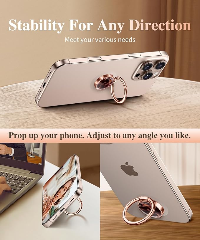 GVIEWIN Marble Cell Phone Ring Holder, Metal Kickstand Grip 360° Rotation Compatible with iPhone 17/16/15/14/Pro Max/Air/Plus Series & Galaxy S25/S24 Ultra and Other Phones (Tortoiseshell/Brown)