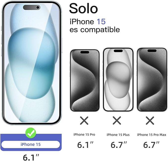 NEW'C 3X Privacy for iPhone 15 Screen Protector (6.1 inches)+ 3X Camera Lens Protector, Sensor Protection, Case Friendly Tempered Glass Film + Dust Plug - Easy Installation Tool Included | Sensor Protection, Case Friendly, Tempered Glass Film, Dust Plug
