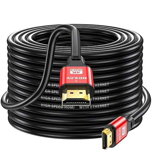 75FT Long HDMI Cable 4K60Hz, High Speed 4K HDMI Cable with Gold Plated Connectors, Red Aluminum Housing, for Conference Room, Large Hall, Church, School Auditorium, Stage Display.