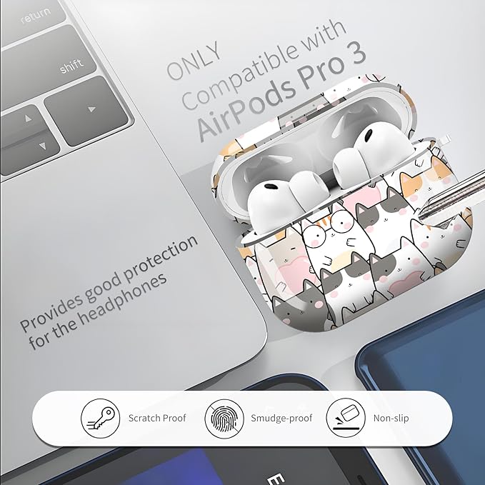 AirPod Pro 3 (2025) Case Cover for Women, Cute Shockproof TPU Protective Case with Gold Round Buckle, Anti-Drop Design Cute Cat