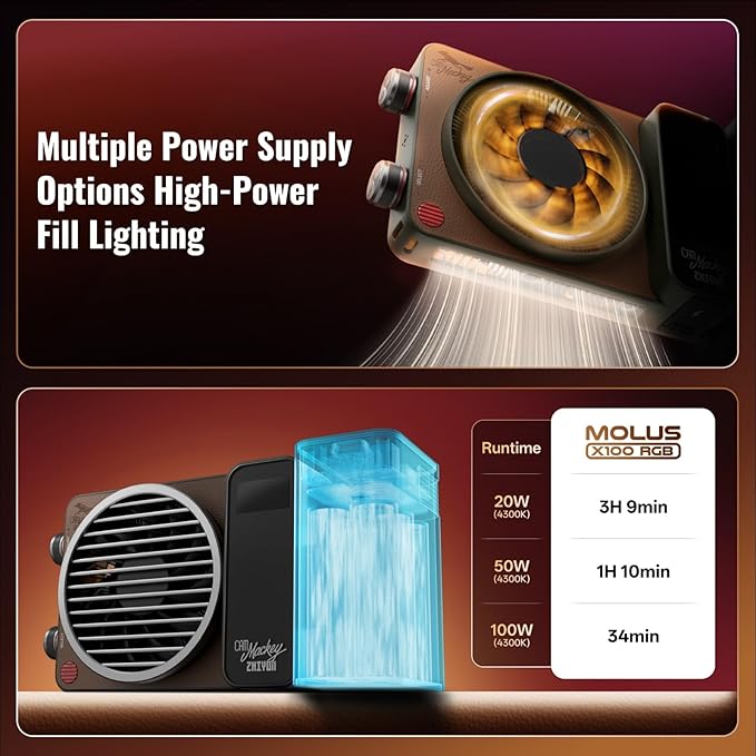 ZHIYUN MOLUS X100 RGB PRO V2 100W Full Color Portable RGB Video Light Continuous Output Lighting with PD Fast Charging,CRI 95+, APP Control 384g for Youtuber Tiktok