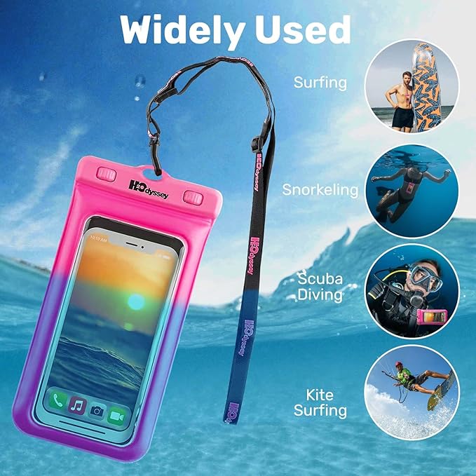 H2ODYSSEY Waterproof Phone Case and Lanyard - Excellent Waterproof Protection - Floats in The Water -Lanyard for Beach Kayak Travel - Universal Size - Pink