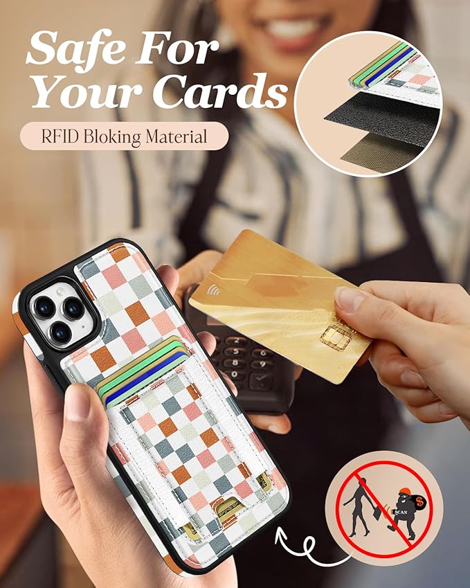 Shorogyt for iPhone 11 Pro Max Wallet Case - Fits 5 Cards, Compatible with Magsafe Detachable Magnetic Credit Card Holder Leather Cardholder Cute Phone Cover Women Girls for Apple 11 ProMax, Checkered