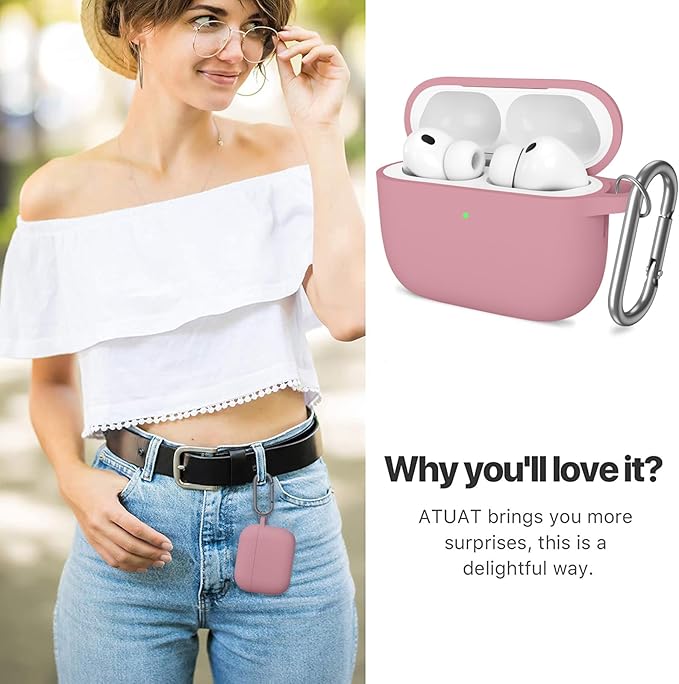 ATUAT for AirPods Pro 3 Case Cover with Cleaner, Protective Soft Silicone Skin with Keychain for Women Men for Apple AirPods Pro 3rd Generation Case(2025), Front LED Visible, Bean Pink
