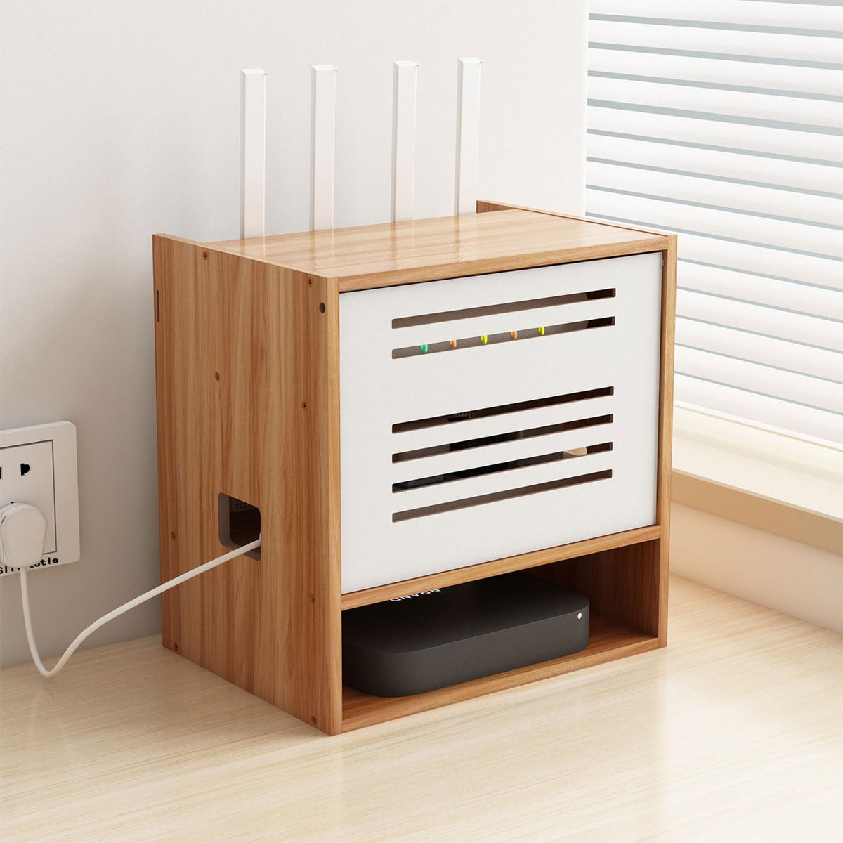 WiFi Router Storage Cabinet, Multi-Functional Router Storage Box, Multimedia Concealment Cabinet, for Living Room, Office, Bedroom(30 * 31cm/11.8 * 12.2in)
