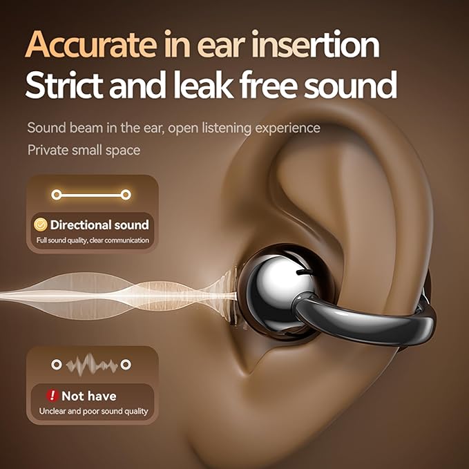 Clip On Open Ear Earbuds, Wireless Bluetooth 5.4 Headphones with Mic, Lightweight & Comfortable for Sports, Running,and Fitness,Bone Conduction,IPX5 Waterproof Noise Cancelling Earphones (Rose gold)