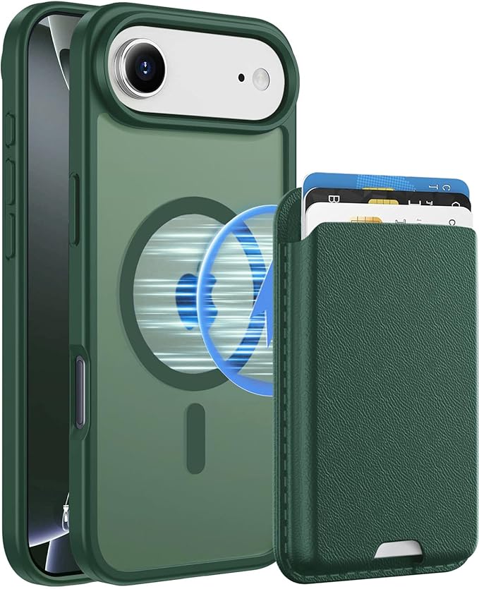 Magnetic for iPhone Air Case & iPhone 17 Air Case with Detachable Wallet, Compatible with MagSafe, Military Protective Slim Phone Cover with Card Holder, Green