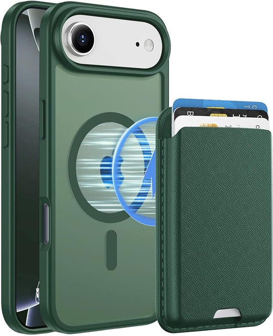 Magnetic for iPhone Air Case & iPhone 17 Air Case with Detachable Wallet, Compatible with MagSafe, Military Protective Slim Phone Cover with Card Holder, Green