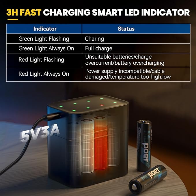 24 Pack Rechargeable AA Batteries Lithium with Charger,3000mWh 1.5V Lithium AA Blink Batteries,Double A Battery Rechargeable,Long Lasting Pilas Recargables Lithium ion AA Battery for Xbox