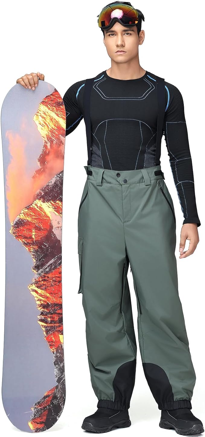 YEEFINE Mens Snow Ski Bibs Pants Baggy Snowboard Overall Insulated Windproof Waterproof Winter Warm Comfy Loose Ski Pants