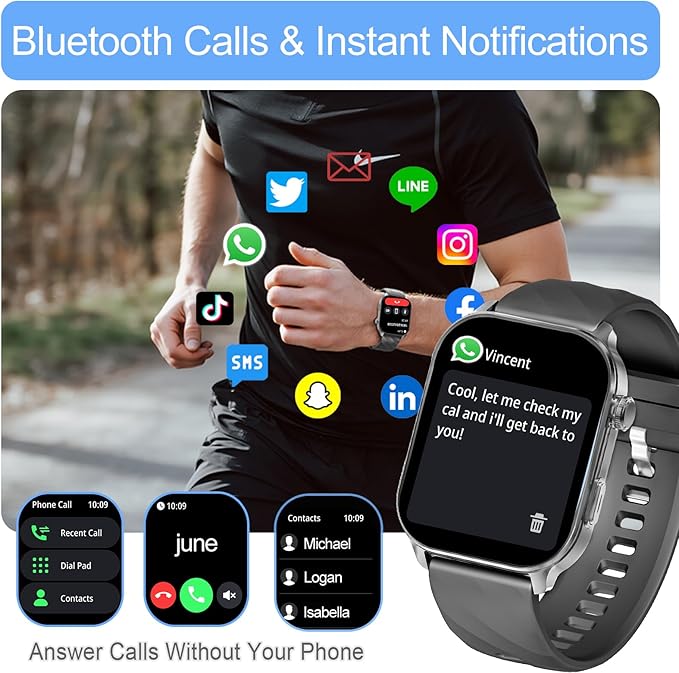 Smart Watch for Men Women (Answer/Make Calls), with Built-in GPS, 2.1" HD Screen, Heart Rate/Sleep Monitor,110+ Sport Modes, Fitness Tracker, Compatible with Android & iPhone