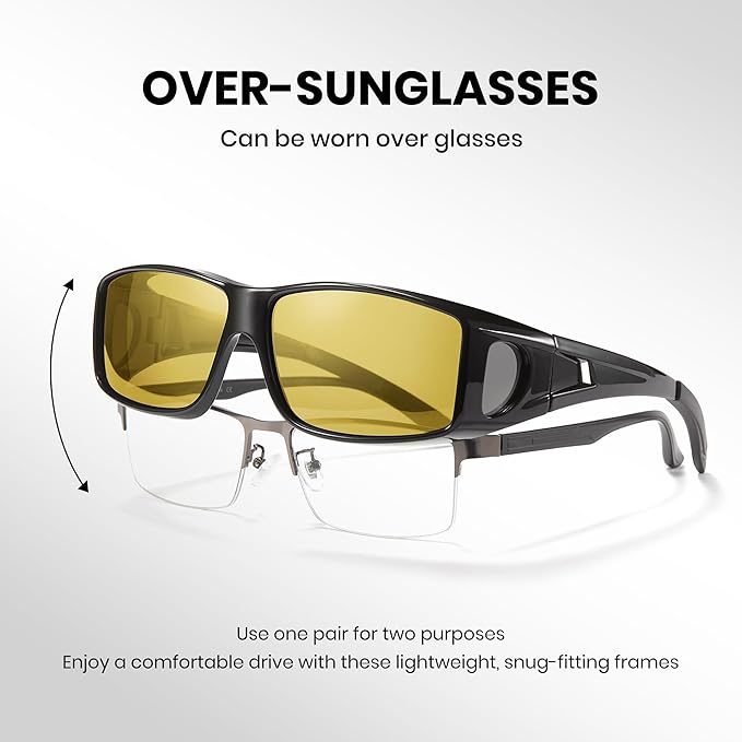 Cyxus Photochromic Day Night Vision Driving Glasses Men Women Fit Over Polarized Wrap-Around Eyeglasses 1304Hi