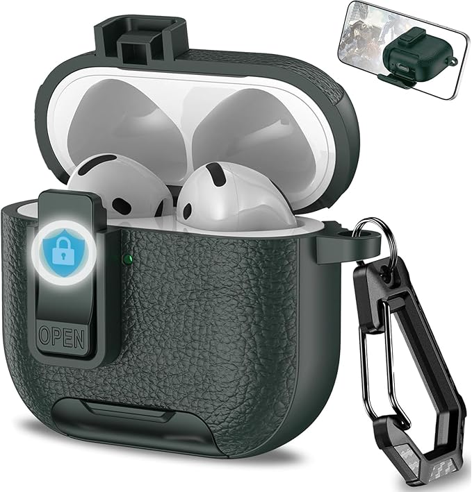 for Leather AirPods Pro 3 Case 2025| Cute Air Pods Pro 3 Case with Lock(Model A2700/A2931) | with Phone Holder & Keychain | Airpods 3 Pro Cases Cover for Man Women(ArmyGreen)