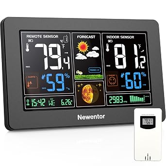Newentor Weather Station Wireless Indoor Outdoor Thermometer, Black,1Sensor