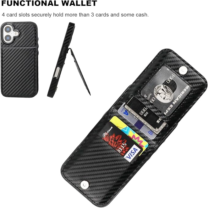 KIHUWEY Compatible with iPhone 17 Case Wallet with Credit Card Holder, Flip Premium Leather Magnetic Clasp Kickstand Heavy Duty Protective Cover for iPhone 17 6.3 Inch (Carbon Black)