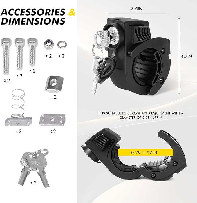 Shovel Holder Rubber Grip Mount Kit with Lock – Fits 0.79"-1.97" Tool Handles, Quick-Release for Off-Road Vehicles, Roof Racks, Molle Panels, SUVs, Trucks, UTVs, ATVs – Heavy-Duty, Anti-Theft Design