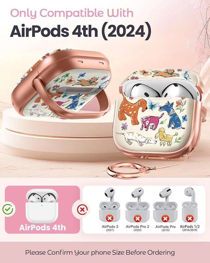 Coralogo for AirPods 4 Case with Safety Lock - Cute Cartoon for Women Girls Fashion Stylish Dogs Pattern Design Kawaii Girly Girlish Hard Protective Cover for AirPods 4th Generation 2024