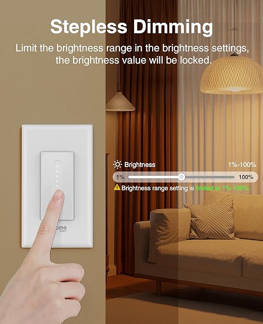 GHome Smart Dimmer Switch, Single Pole, 2.4GHz WiFi Dimmer Light Switch Works with Alexa and Google Home, Voice & APP Remote Control | Timer & Schedule | UL Certified, Neutral Wire Required, 3 PACK