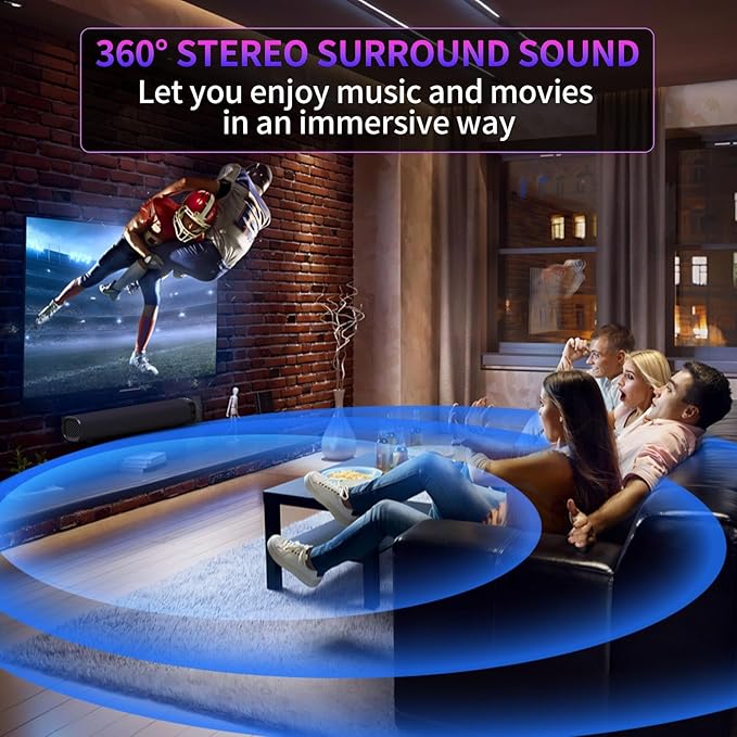 Sound Bar for Smart TV, Sound Bar, Bluetooth Sound bar, with Optical/AUX/HD ARC, Surround Sound Speakers, Surround Sound System for TV/PC/Gaming/Projectors, Wall Mountable PC Soundbar