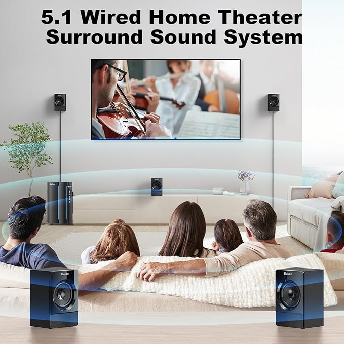 Bobtot Home Theater Surround Sound System for TV - 6.5inch Subwoofer 800W Peak Deep Bass 5.1 Wired Satellite Speakers Audio Stereo Systems Support ARC Optical Bluetooth Aux Input