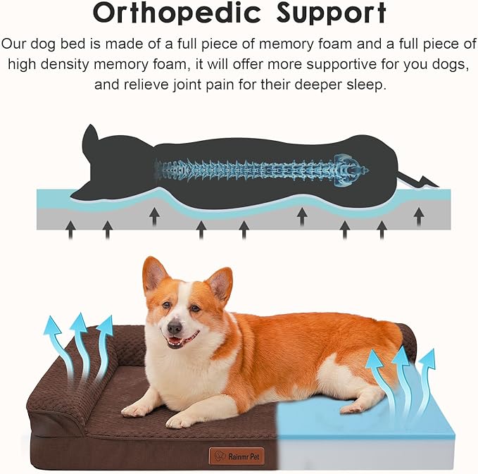 Orthopedic Dog Beds Large Sized Dog, 41x27x6 Inches Memory Foam Pet Bed for Large Dogs, Washable Removable Cover, Nonskid Bottom, Waterproof, Brown Grey