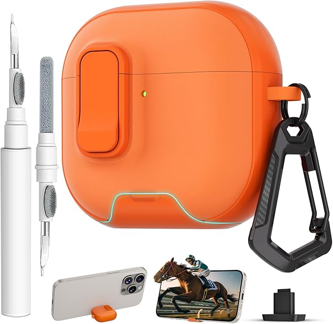 for AirPods 4 Case with Lock,TPU Leather Texture Protective Durability Anti-Lost & Shockproof Protective Cover Accessories with Cleaning Kit in Keychain for Apple AirPods 4 Generation (Orange)