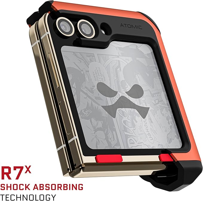 Ghostek Atomic Slim Samsung Z Flip 5 Case - Tan Fabric Back with Orange Metal Bumper, Shockproof & Dual Layer Protective Phone Case, Limited Edition Color for 2023 Galaxy Z Flip 5 Case (6.7") (Orange)