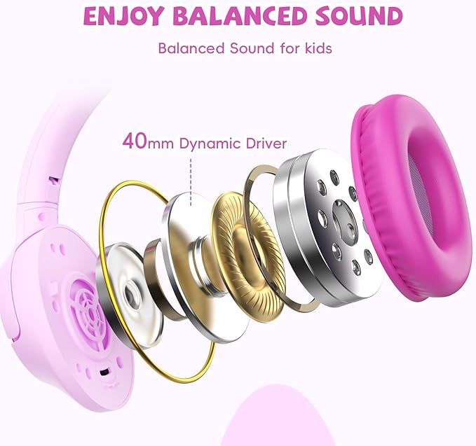 Kids Headphones Wired with USB C Plug, 85/94 dB Volume Limit Foldable USB Type C Headphones for Kids Girls, Plug in Headphones Corded Over Ear Wired Headphones for School/Tablet/Travel, Fuscia Pink