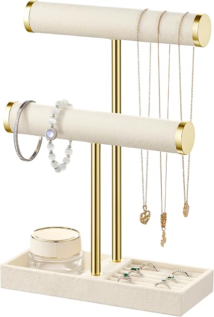 bussdis 2 Tier Bracelet Holder Display, Necklace Holder Organizer, Beige