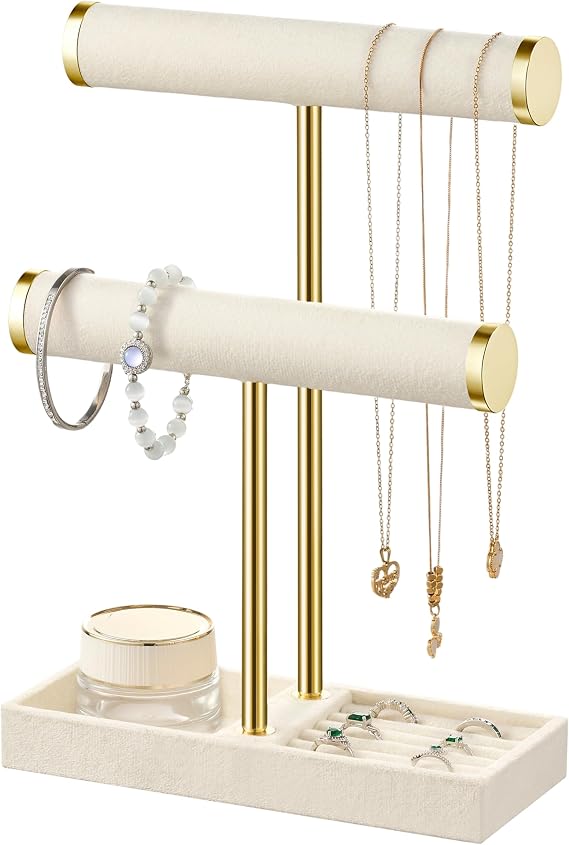 bussdis 2 Tier Bracelet Holder Display, Necklace Holder Organizer, Beige