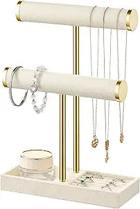 bussdis 2 Tier Bracelet Holder Display, Necklace Holder Organizer, Beige