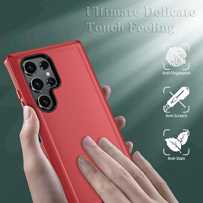 ONOLA Compatible with Samsung Galaxy S24 Ultra Case with HD Screen Protector, Heavy Duty Shockproof & Dropproof 3-Layer Cover Phone Case,RedBlack