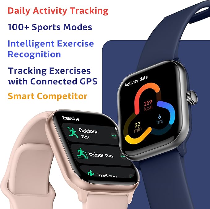 OCTANDRA Pulse 2 VeryFit Smart Watches for Men Women, Alexa Built-in 1.85" AMOLED Screen IP68 Fitness Tracker Watch, Body Energy/Heart Rate/Oxygen Saturation/Stress/Step/Sleep Monitor (GTX10) (Pink)