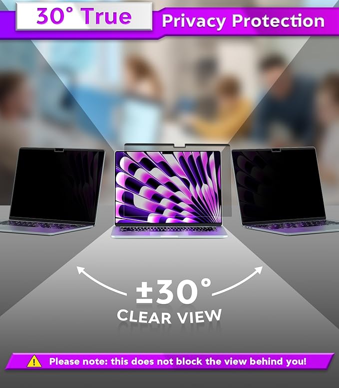 PYS Privacy Screen Protector for MacBook Air 15 Inch (2023-2025, M2, M3, M4) - Nano Attach, Anti-Spy, Reusable & Removable, Blue Light & UV Blocking, Case Friendly