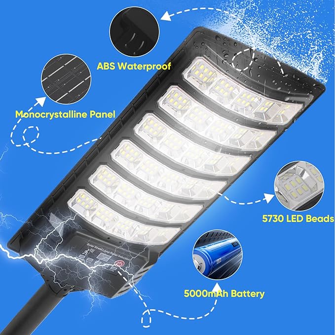 4 Pack Solar Street Light Outdoor 30000LM 6500K Waterproof Motion Sensor LED Solar Powered Flood Light with Remote Control Dusk to Dawn Commercial Area Lighting for Outside Parking Lot