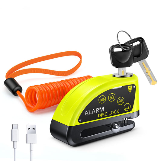 Motorcycle Disc Lock with Alarm, Disc Brake Lock with 5FT Reminder Cable