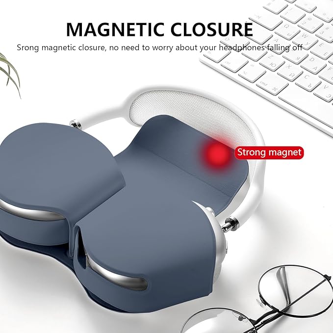 for Apple Airpods Max Case,Headphones Protective Case for AirPod Max Supports Sleep Mode, Anti-Scratch and Anti-Dust,Airpod Pro Max by PU Leather,Gray Blue 2