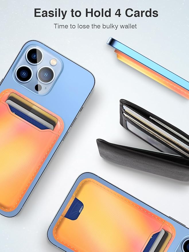 TopMade Magnetic Wallet for iPhone 16/15/14/13/12 Series, Faux Leather, Rainbow, RFID Blocking, 4.4lbs Magnetic Force, Holds 4 Cards, Compatible with Official Magsafe Cases