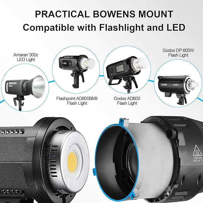 WELLMAKING Bowens Mount Optical Snoot Conical S-290 Kit. Adjustable Focus, 36° Lens, Aperture Modifier, 4 Color Filters, and 12 Gobos; for Photography, LED and Strobe Light, Studio Video Artist