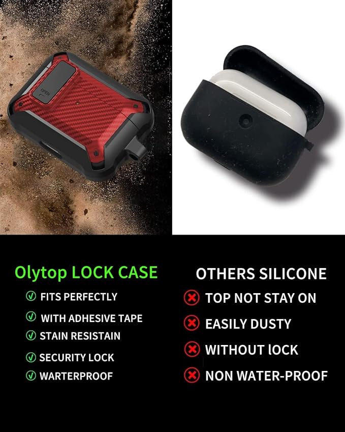 for Airpods Pro 3 Case with Lock Clip, Rugged Apple Airpods Pro 3rd Generation Cover 2025 Men Women, Armor Shockproof iPod Pro3 Gen Protective Hard Shell with Carabiner&Cleaner kit,CF Black/Red