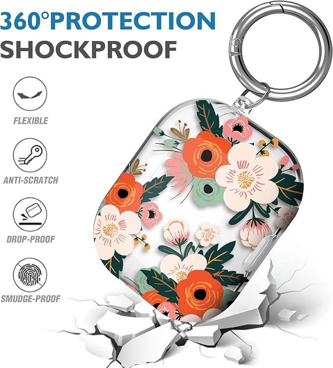 Maxjoy for AirPods 3 Case, Clear AirPod 3rd Generation Case for Women Men Cute Soft Protective AirPods 3 Cover with Keychain for AirPod 3rd Generation Charging Cover 2021, Floral