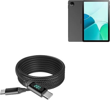 BoxWave Cable Compatible with Blackview Oscal Pad 16 - PowerDisplay PD Cable (6ft) - USB-C to USB-C (100W), LED Wattage Info Extra Long Braided Nylon - Jet Black