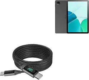 BoxWave Cable Compatible with Blackview Oscal Pad 16 - PowerDisplay PD Cable (6ft) - USB-C to USB-C (100W), LED Wattage Info Extra Long Braided Nylon - Jet Black