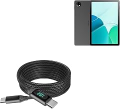 BoxWave Cable Compatible with Blackview Oscal Pad 16 - PowerDisplay PD Cable (6ft) - USB-C to USB-C (100W), LED Wattage Info Extra Long Braided Nylon - Jet Black - Image 1