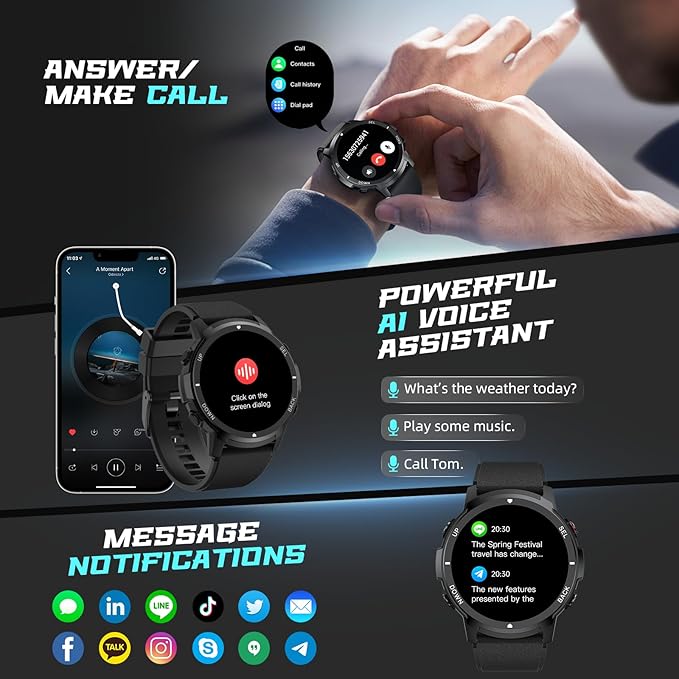 Smart Watch for Men, Work Fitness Watch with Step Tracker, IP68 Waterproof, Bluetooth Call for Android iOS, 24/7 Sleep Monitor, 110 Sports Modes (Casual, Black, 1.39)