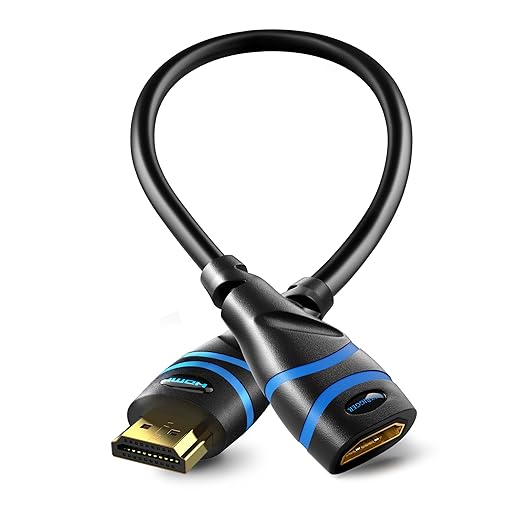 BlueRigger 4K HDMI Extender - 0.5FT Adapter (2 Pack, 4K 60Hz, 18Gbps HDMI Extension Cable, High Speed EXT, Male to Female Adapter) Compatible with TV, Laptop, Xbox Series X, Roku, PS5, Nintendo Switch